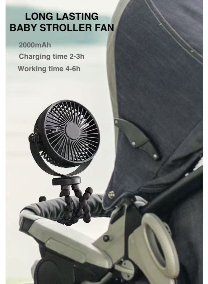 Portable Baby Stroller Fan with Flexible Tripod, 360° Rotation Rechargeable Mini Fan, Strong Airflow Quiet Cooling Clip Fan for Stroller, Crib, Car Seat, Treadmill & Travel - Image 4