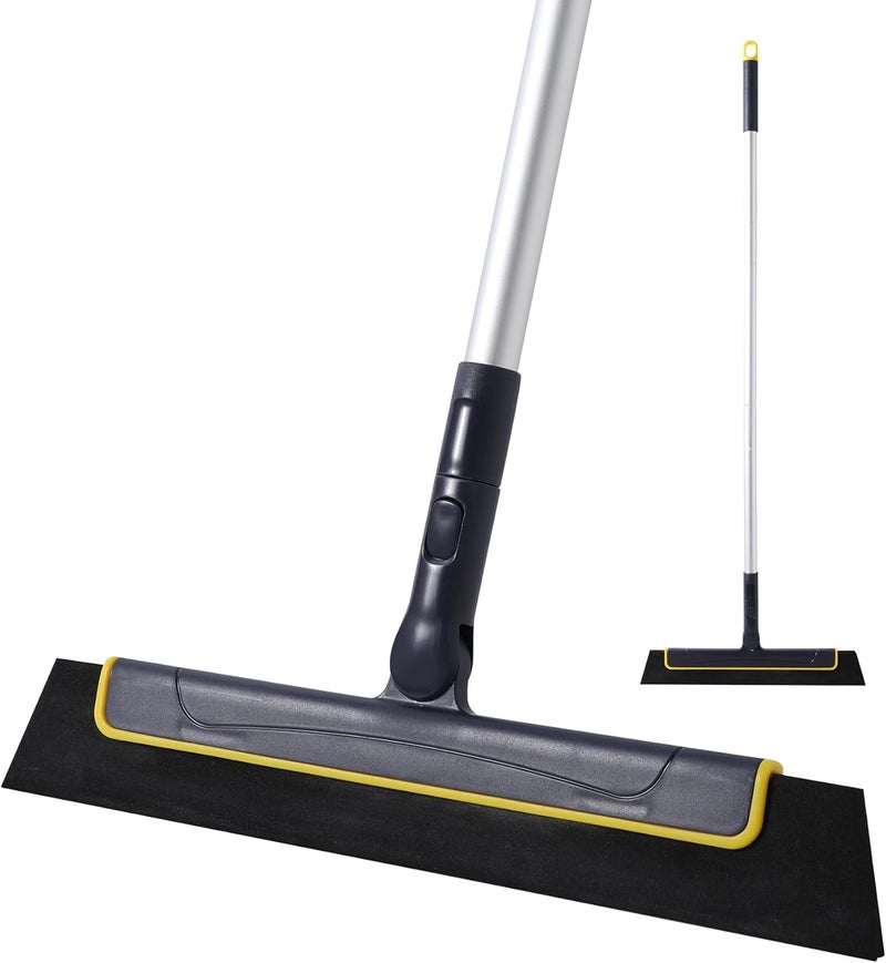 YOCADA Floor Squeegee Broom EVA Foam Blade Aluminum Pole for Shower Bathroom Kitchen Home Tile Pet Hair Fur Floor Marble Glass Window Water Foam Cleaning Long Adjustable Removable Handle Anti Static - Image 1