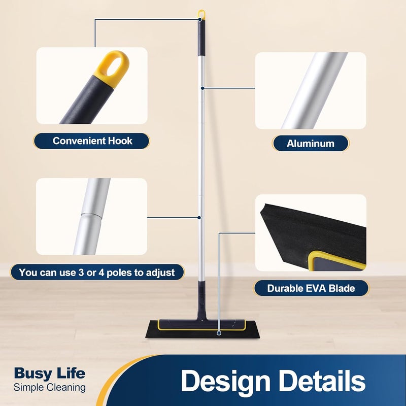 YOCADA Floor Squeegee Broom EVA Foam Blade Aluminum Pole for Shower Bathroom Kitchen Home Tile Pet Hair Fur Floor Marble Glass Window Water Foam Cleaning Long Adjustable Removable Handle Anti Static - Image 2