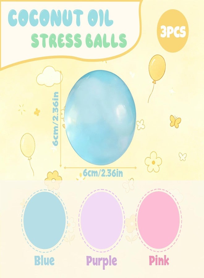 Chicooan 3Pcs Coconut Oil Squishy Stress Balls 2.36in Large Moldable Squeeze Balls Sensory Fidget Toy for Anxiety Relief Party Favors Gifts - Image 2