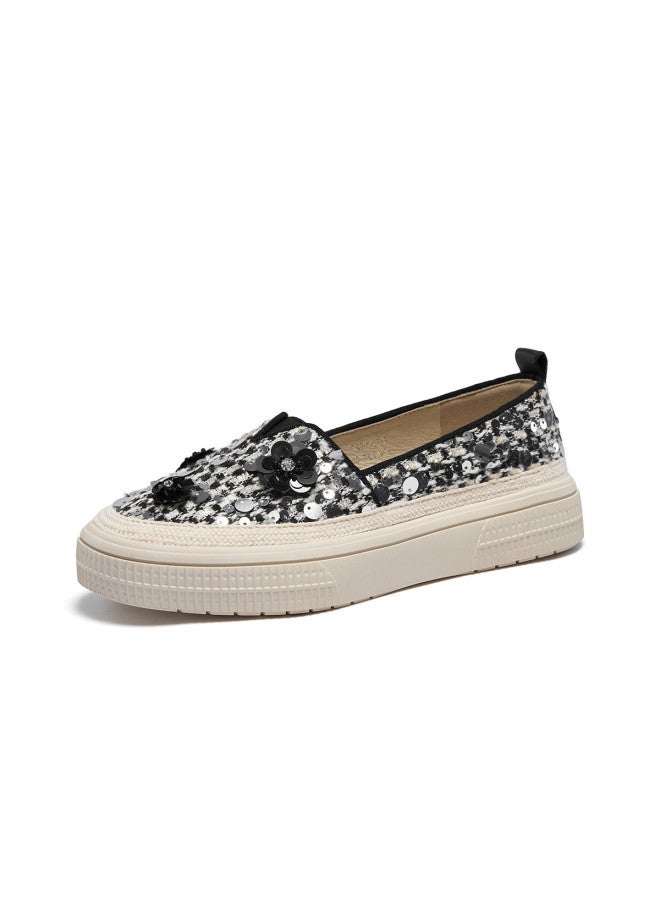 St&Sat 【camellia Glitter】 ساترداي أحذية نسائية ربيع جديد أحذية الصيادين رأس مستدير منصة انزلاق flats للتنقل - Image 2