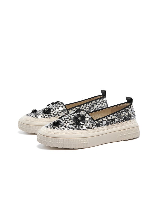 St&Sat 【camellia Glitter】 ساترداي أحذية نسائية ربيع جديد أحذية الصيادين رأس مستدير منصة انزلاق flats للتنقل - Image 4