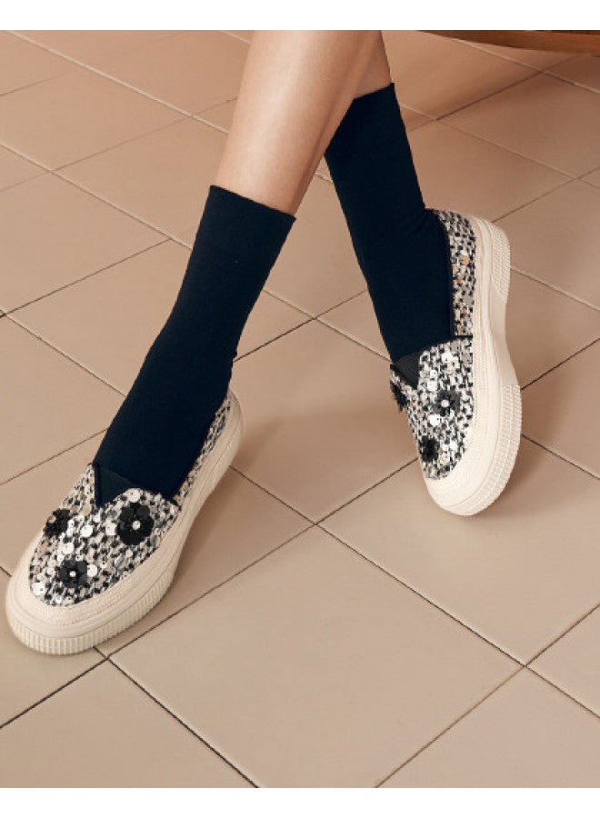 St&Sat 【camellia Glitter】 ساترداي أحذية نسائية ربيع جديد أحذية الصيادين رأس مستدير منصة انزلاق flats للتنقل - Image 1
