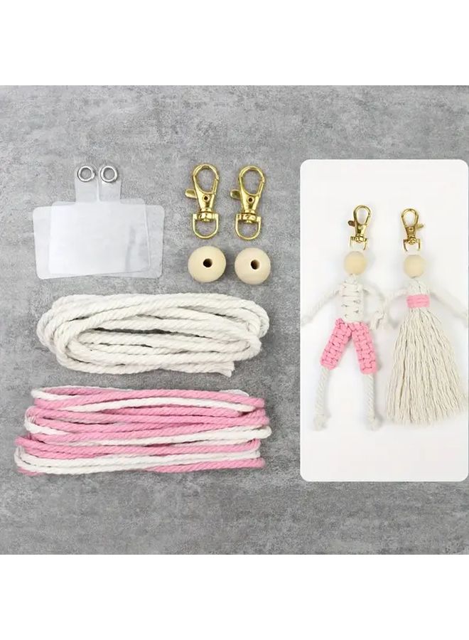 Macrame Keychain Kit For Beginners Peach Pink DIY Craft Set With Tutorial - Image 1