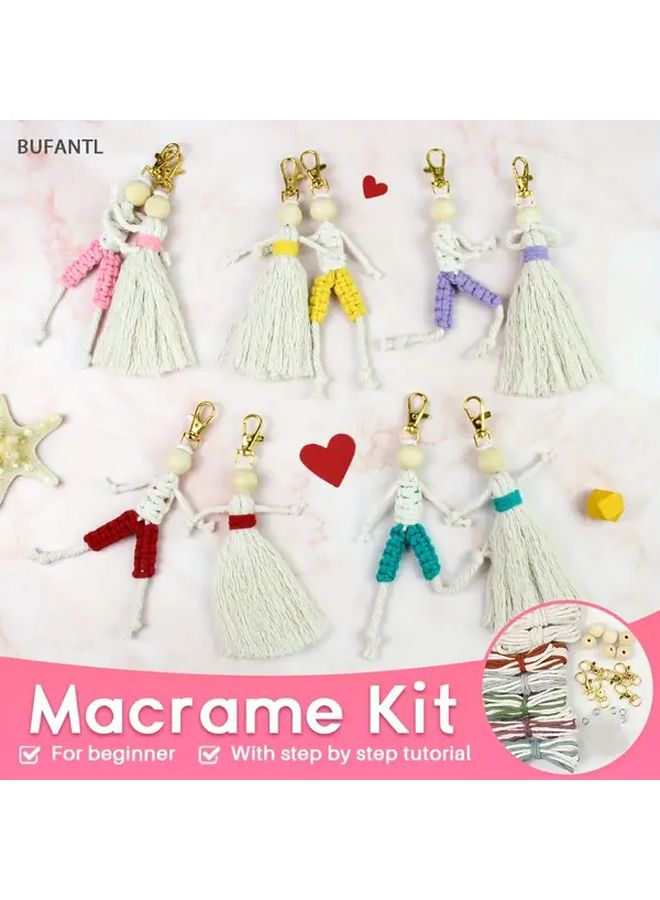 Macrame Keychain Kit For Beginners Peach Pink DIY Craft Set With Tutorial - Image 2