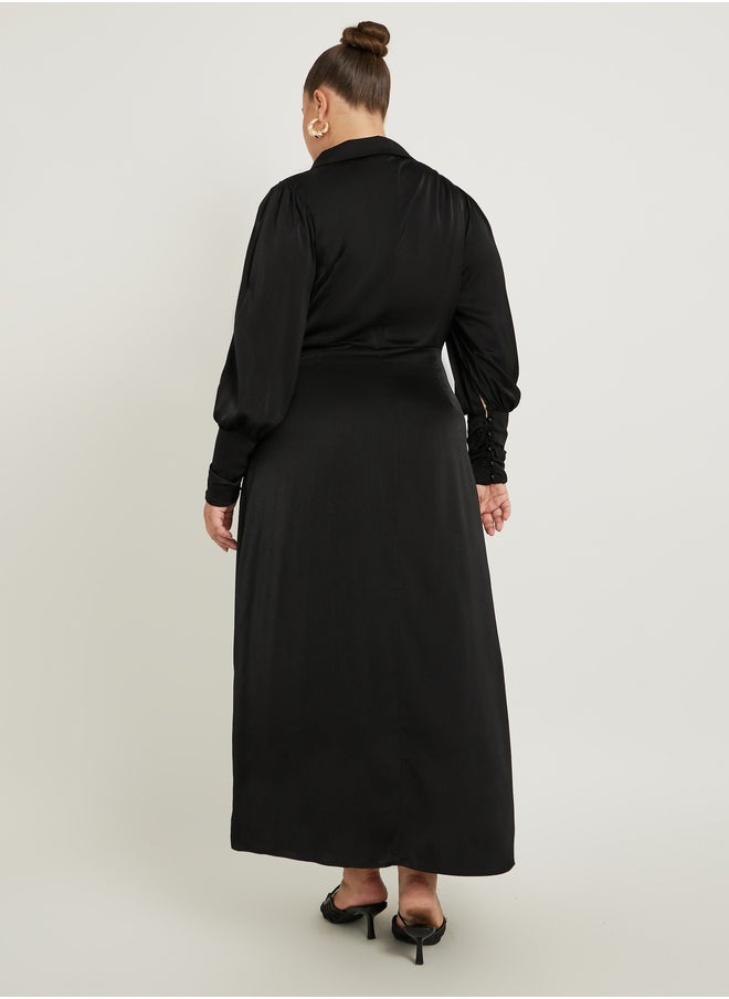 Styli Satin Wrap Maxi Dress  - Image 5