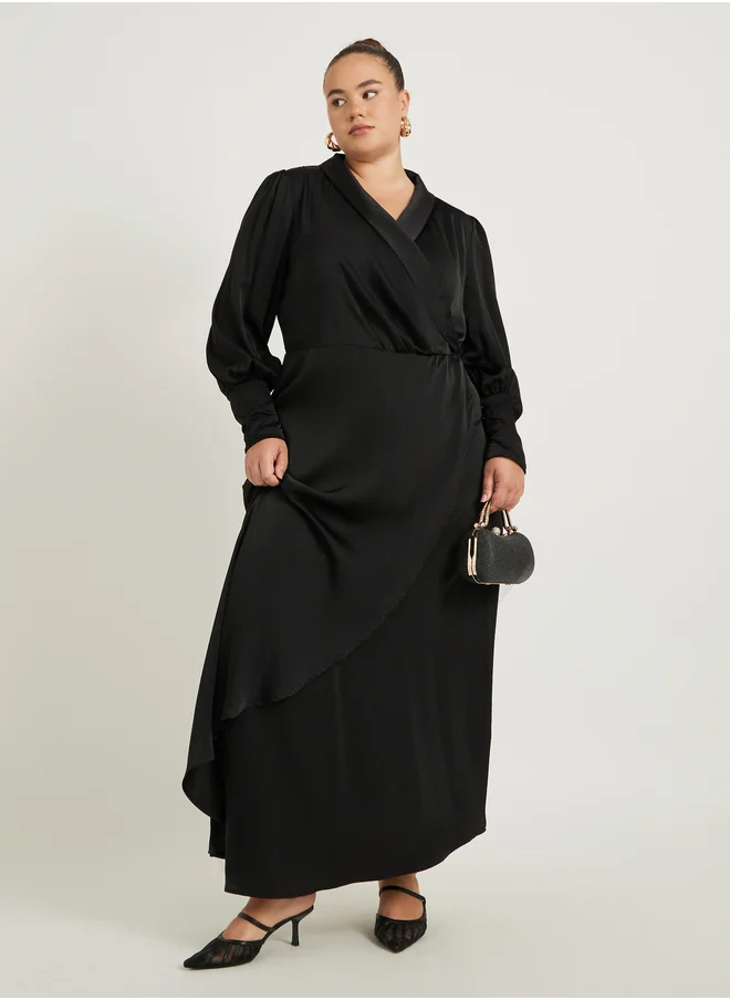 ستايلي Plus Size V-Neck Long Sleeves Wrap Maxi Dress