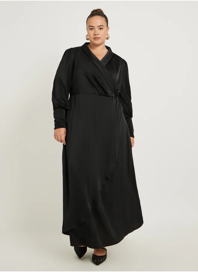 ستايلي Plus Size V-Neck Long Sleeves Wrap Maxi Dress