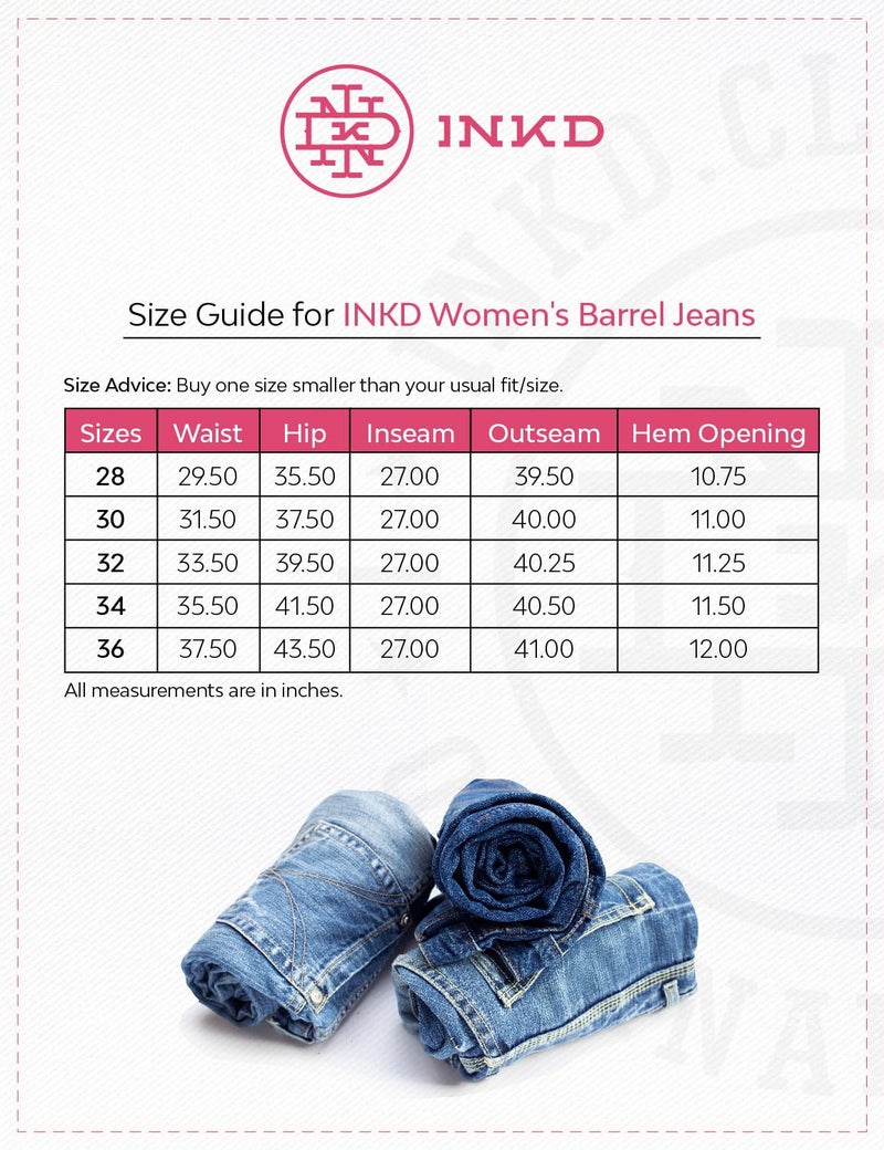 INKD Women's Stretchable Barrell Fit High Rise Jeans (Super Black,34) - Image 3