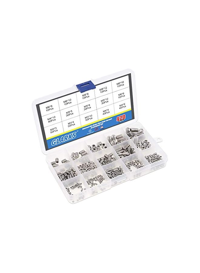 Glarks مجموعة براغي غلركس 420 قطعة M3/M4/M5/M6/M8 براغي رأس ألين، مجموعة براغي من الفولاذ المقاوم للصدأ 304 مع محرك سداسي داخلي - Image 5
