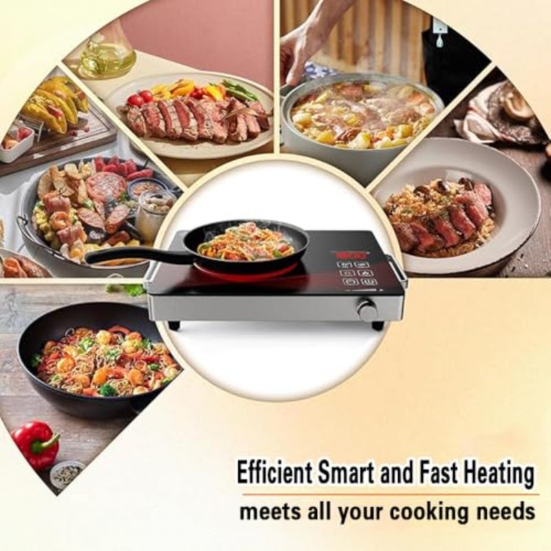 Portable electric cooktop for indoor cooking, tempered glass plate, black, 3500W infrared burner with 3-hour timer and adjustable heating power - Image 5