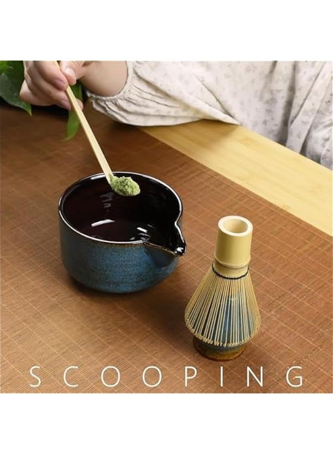 بيوينتي مجموعة شاي ماتشا الياباني، مجموعة ادوات صنع الماتشا تتضمن وعاء ماتشا مع فوهة، حامل خفاقة ماتشا وخفاقة ماتشا ومغرفة، مجموعة ماتشا من السيراميك اللامع سعة 17 اونصة لمحبي الشاي (ازرق) - Image 3