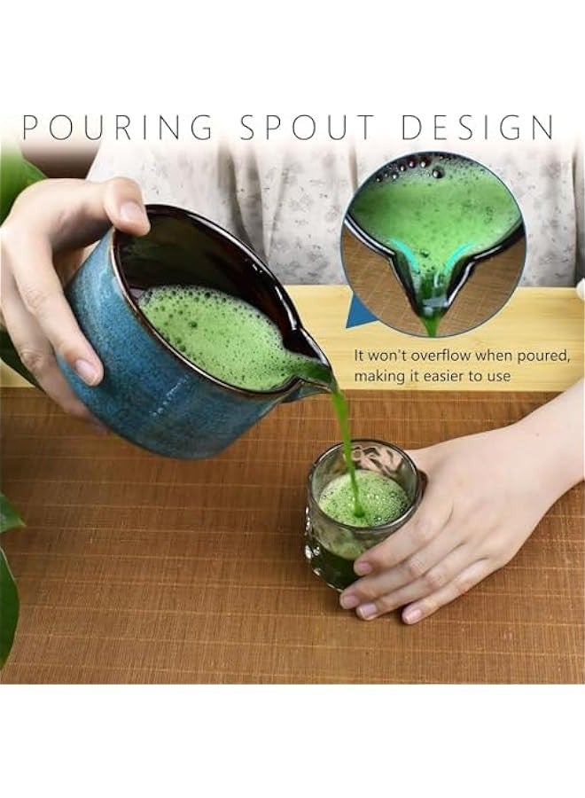بيوينتي مجموعة شاي ماتشا الياباني، مجموعة ادوات صنع الماتشا تتضمن وعاء ماتشا مع فوهة، حامل خفاقة ماتشا وخفاقة ماتشا ومغرفة، مجموعة ماتشا من السيراميك اللامع سعة 17 اونصة لمحبي الشاي (ازرق) - Image 5