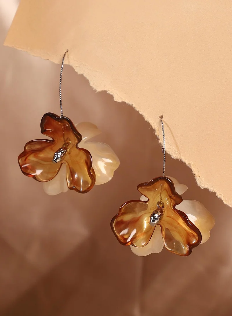 SOHI Women The Iris Drop Earrings | Coffee Brown & Metallic  Colour | One-Size | Metallic Acrylic & Alloy Material | Wire Hook Closure | Earrings For Casual & Evening Wear