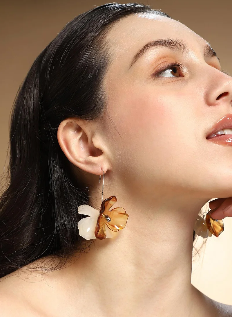 Sohi  Women The Iris Drop Earrings | Coffee Brown & Metallic  Colour | One-Size | Metallic Acrylic & Alloy Material | Wire Hook Closure | Earrings For Casual & Evening Wear for Women | Best Price UAE