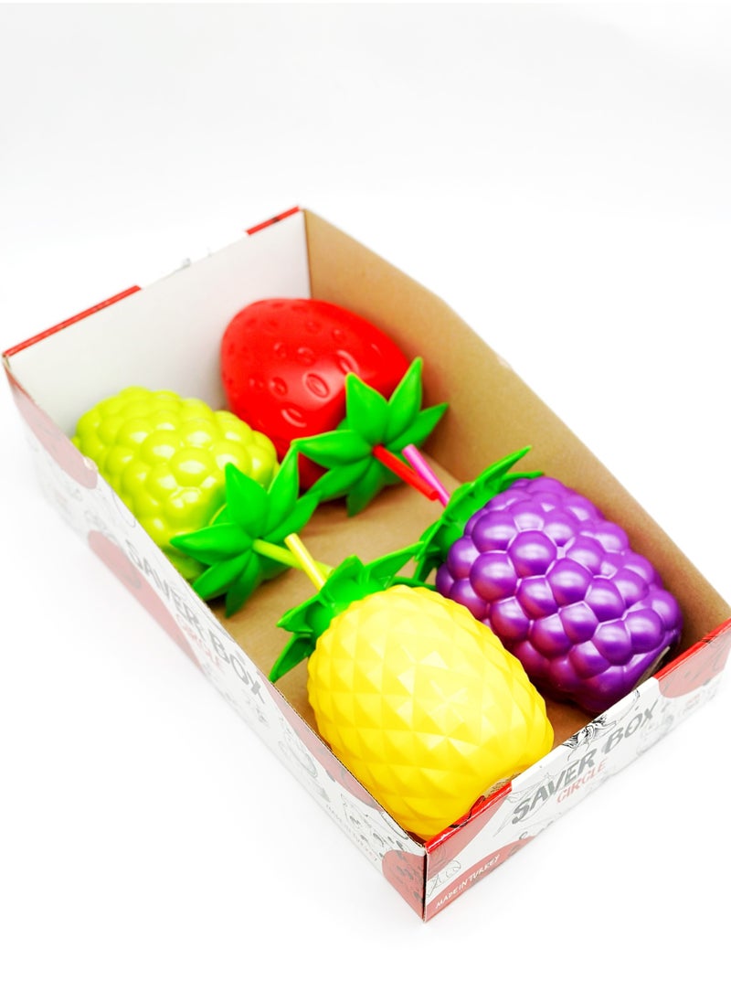 QLUX IDEAS Plastic Juice Bottle with Straw Fruit Shape 4 Pcs Set 12,5X18,5 CM  - Image 2