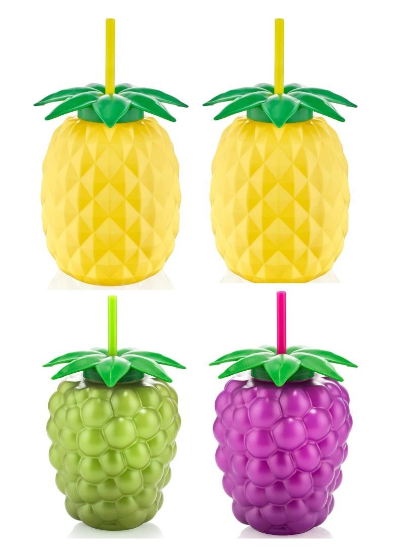 QLUX IDEAS Plastic Juice Bottle with Straw Fruit Shape 4 Pcs Set 12,5X18,5 CM  - Image 1
