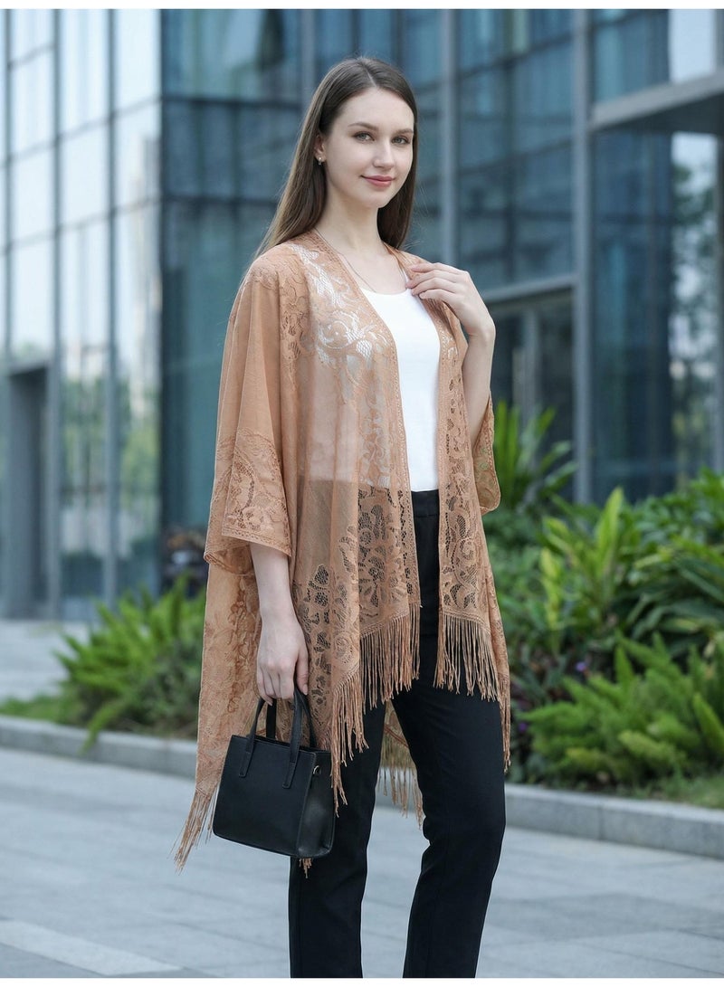 V.nice Elegant Lace Shawl with Tassels – Women’s Evening Wedding Party Wrap, Long & Lightweight - Image 1