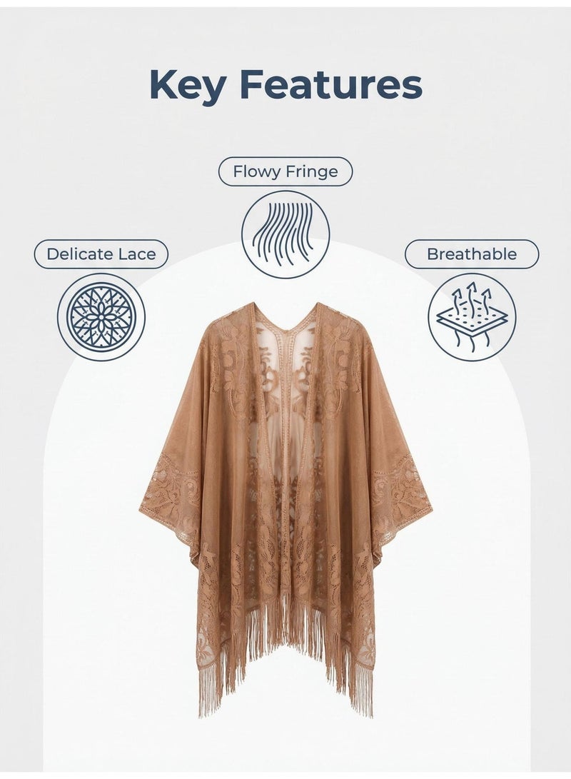 V.nice Elegant Lace Shawl with Tassels – Women’s Evening Wedding Party Wrap, Long & Lightweight - Image 4