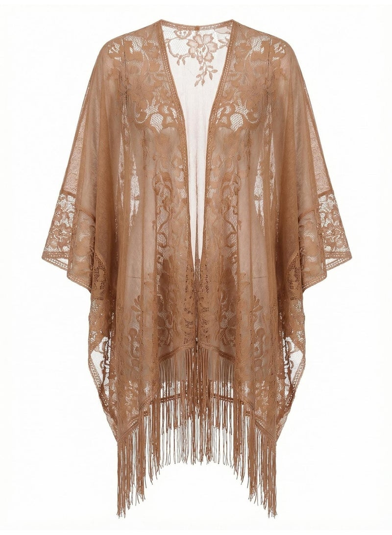 V.nice Elegant Lace Shawl with Tassels – Women’s Evening Wedding Party Wrap, Long & Lightweight - Image 2