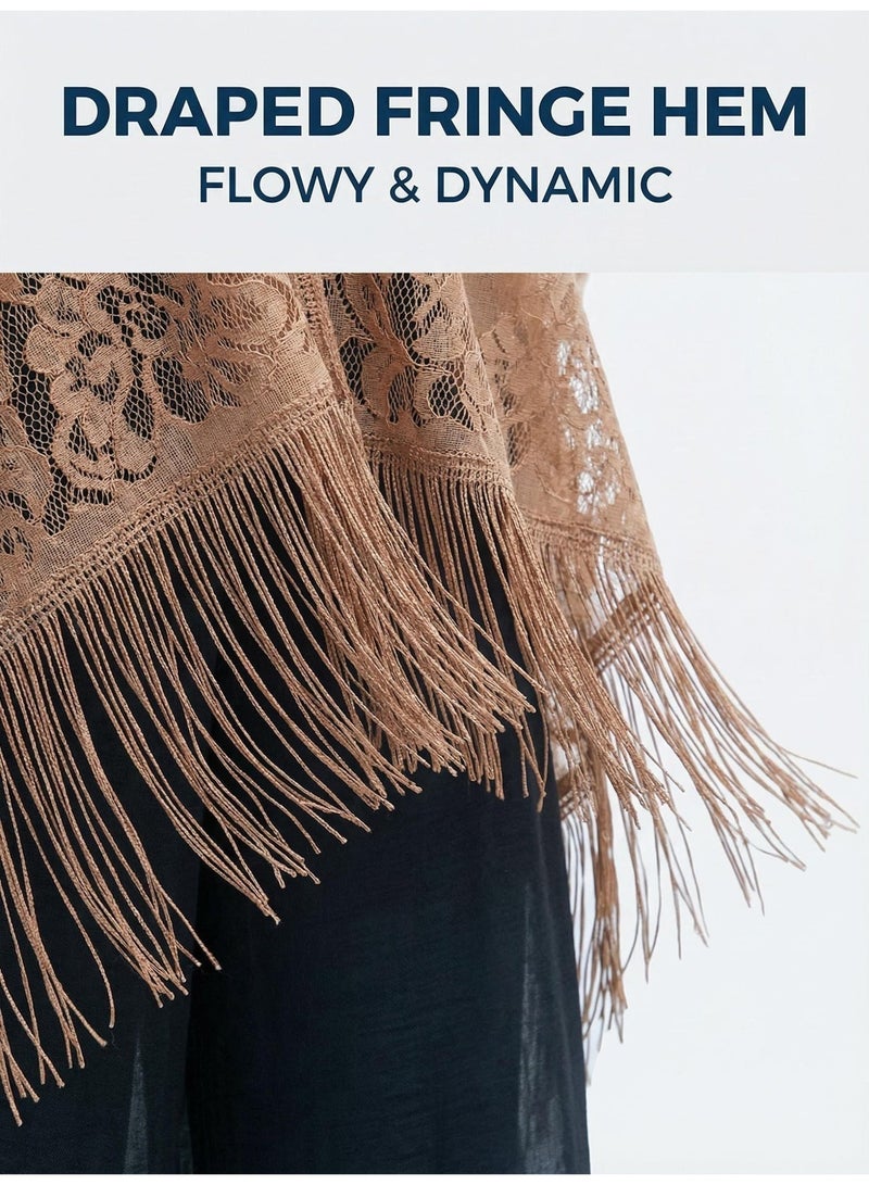 V.nice Elegant Lace Shawl with Tassels – Women’s Evening Wedding Party Wrap, Long & Lightweight - Image 5