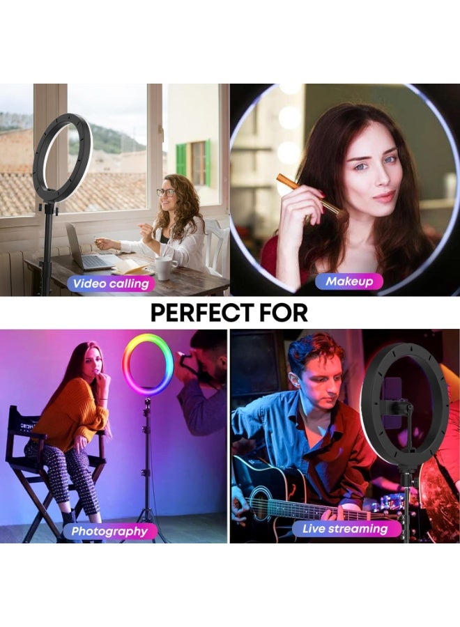 Hedge 10 Inch RGB LED Soft Ring Light with Mobile Holder & Adjustable Brightness 360° Rotating Selfie Ring Light for Live Streaming, Makeup, Photography & Video Recording - Image 3