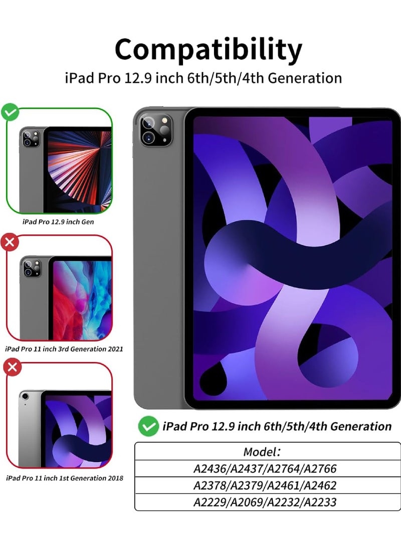 Rock Pow New iPad Pro 12.9 Inch Case 2022/2021/2020 6th/5th/4th Gen with Pencil Holder Smart iPad Case Support Touch ID and Auto Wake/Sleep with Auto 2nd Gen Pencil Charging Black  - Image 2