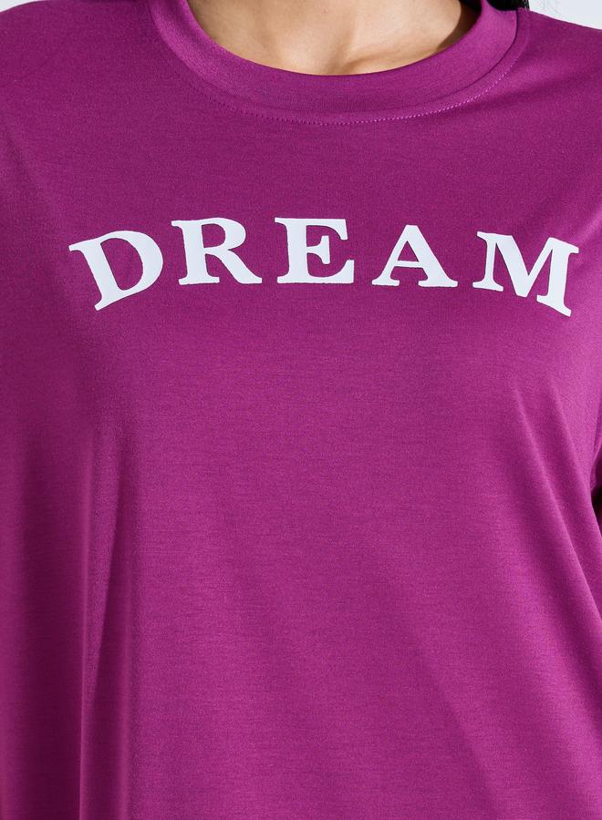Styli Magenta Slogan Print Short Sleeve Sleep T-Shirt Dress - Image 3