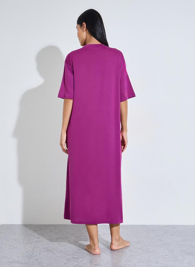 Styli Magenta Slogan Print Short Sleeve Sleep T-Shirt Dress - Image 4