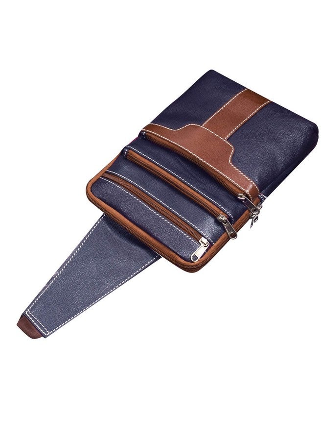 ABYS Genuine Leather Blue Sling Bag||Travel Bag||Neck Pouch||Messenger Bag||College Bag for Men & Women - Image 1
