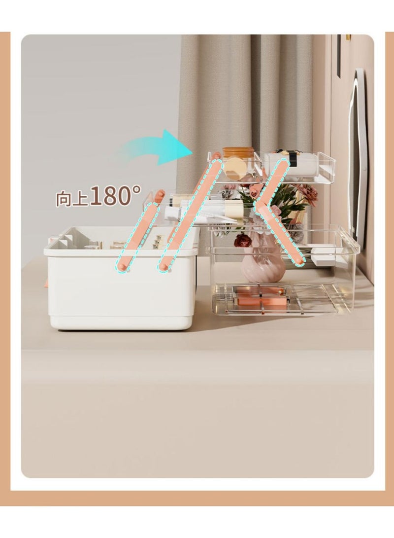 اليسا منظم أدراج مكياج بلاستيكي، صندوق أدراج مكون من 3 طبقات، حاوية تخزين أدوات مكتبية قابلة للطي 180 درجة، منظم بغطاء قابل للطي للمنزل والمكتب وطاولة الزينة وصندوق تخزين أدراج مستحضرات التجميل - Image 2