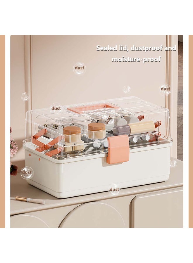 اليسا منظم أدراج مكياج بلاستيكي، صندوق أدراج مكون من 3 طبقات، حاوية تخزين أدوات مكتبية قابلة للطي 180 درجة، منظم بغطاء قابل للطي للمنزل والمكتب وطاولة الزينة وصندوق تخزين أدراج مستحضرات التجميل - Image 1