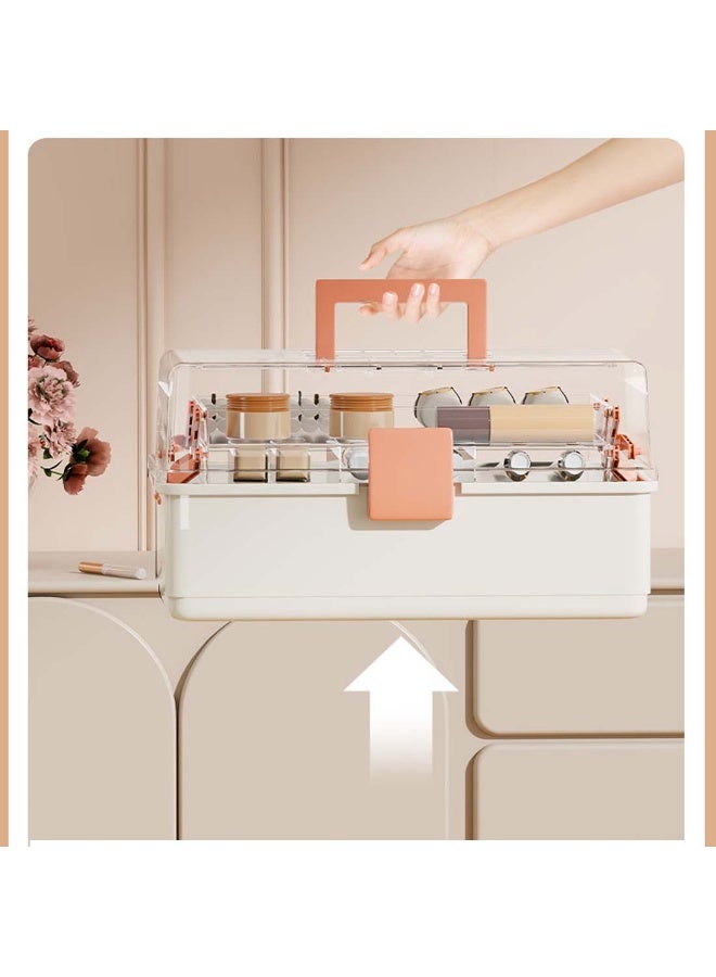 اليسا منظم أدراج مكياج بلاستيكي، صندوق أدراج مكون من 3 طبقات، حاوية تخزين أدوات مكتبية قابلة للطي 180 درجة، منظم بغطاء قابل للطي للمنزل والمكتب وطاولة الزينة وصندوق تخزين أدراج مستحضرات التجميل - Image 3