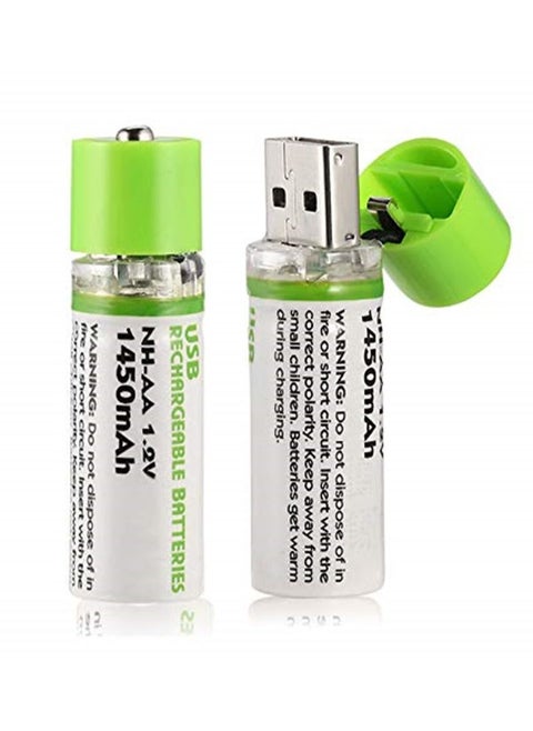 2Pcs USB AA Battery 1.2V 1450 MAH NI-MH Rechargeable Battery LED Charging Indicator Light