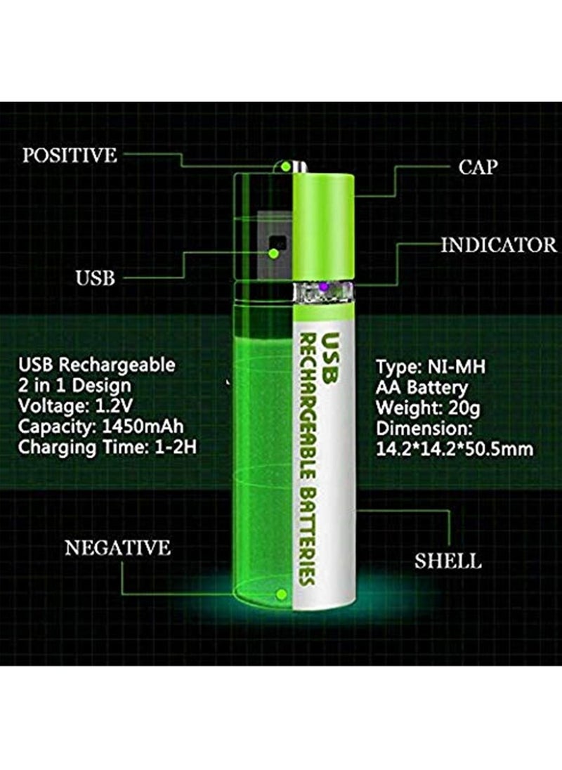 Generic 2Pcs USB AA Battery 1.2V 1450 MAH NI-MH Rechargeable Battery LED Charging Indicator Light  - Image 4