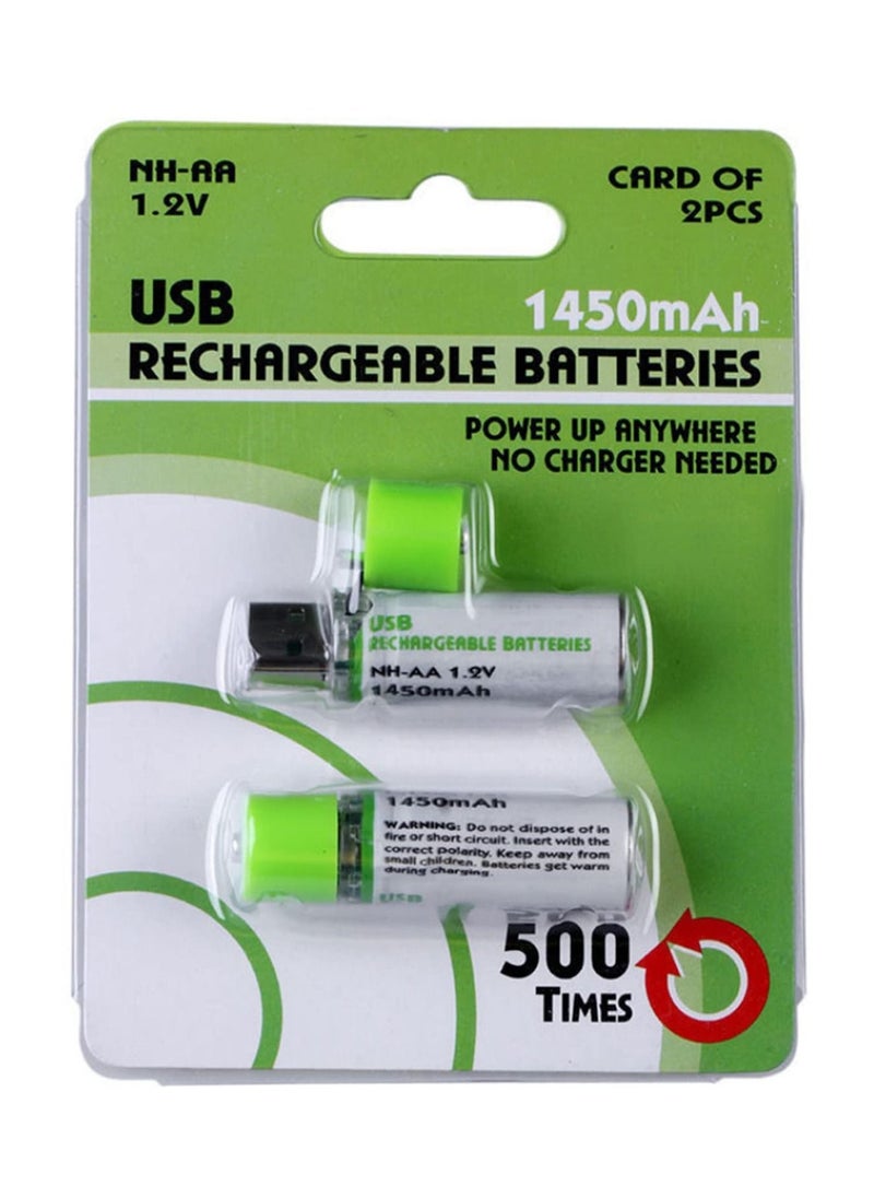 2Pcs USB AA Battery 1.2V 1450 MAH NI-MH Rechargeable Battery LED Charging Indicator Light