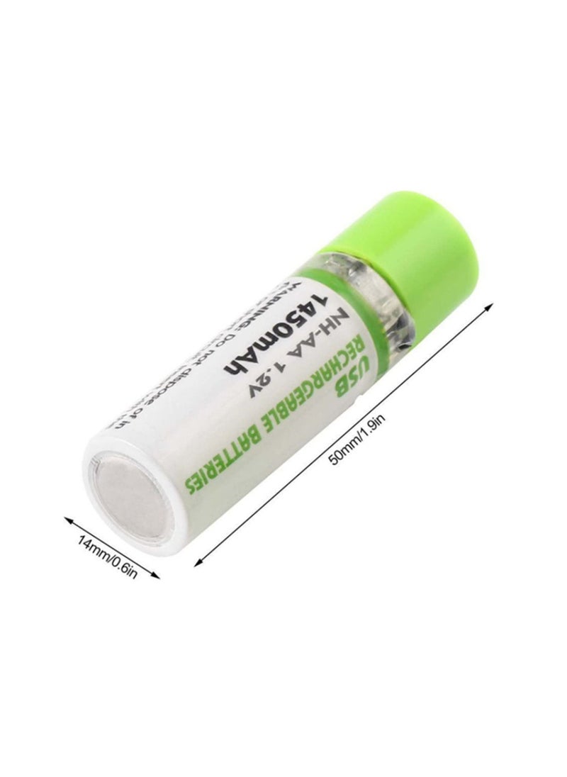 2Pcs USB AA Battery 1.2V 1450 MAH NI-MH Rechargeable Battery LED Charging Indicator Light