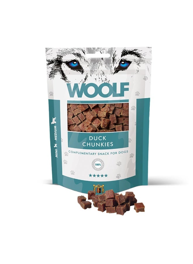 Woolf Duck Chunkies 100 Percent Natural Complimentary Snack for Dogs and Cats High Meat Content Healthy Treats 100g - Image 1