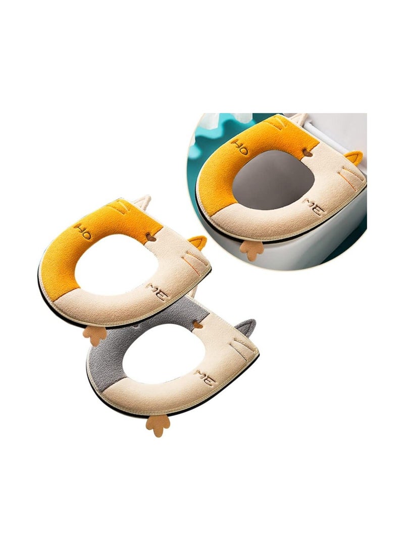 Bathroom Toilet Seat Cover Cute Cat, 2Pcs Soft Thicker Warmer Washable Cloth Toilet Seat Pads with Handle and Zipper, Reusable Universal Toilet Seat Cushion Cover - Image 1