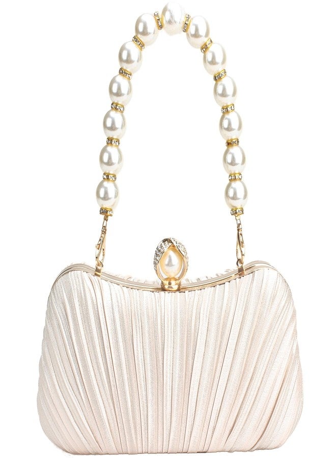 Menurra Clutch Purse Evening Bag Satin Pearl Purse Handbag for Bridal Wedding Porm (champange) - Image 1
