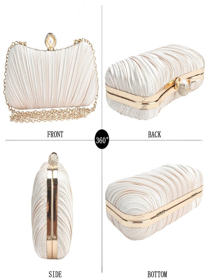Menurra Clutch Purse Evening Bag Satin Pearl Purse Handbag for Bridal Wedding Porm (champange) - Image 5