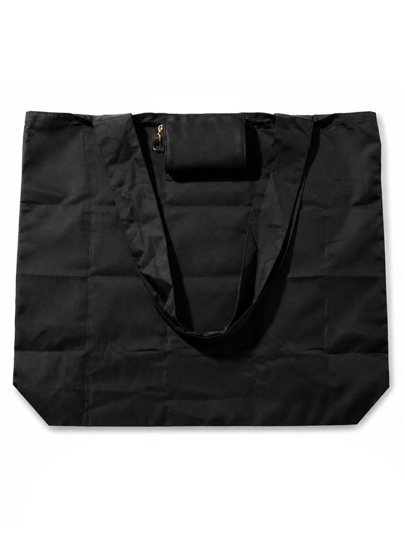 Foldable Grocery Shopping Tote Bag Made of Nylon Fabric - Portable Handbag Folds to Mini Pocket Wallet Size, Lightweight & Waterproof with Golden Hanging Buckle Clip for Travel, Trips & Supermarket - Black - Image 2