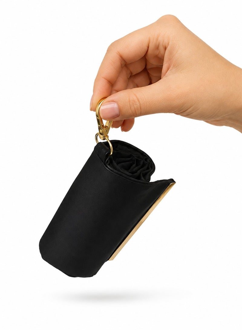 Foldable Grocery Shopping Tote Bag Made of Nylon Fabric - Portable Handbag Folds to Mini Pocket Wallet Size, Lightweight & Waterproof with Golden Hanging Buckle Clip for Travel, Trips & Supermarket - Black - Image 4