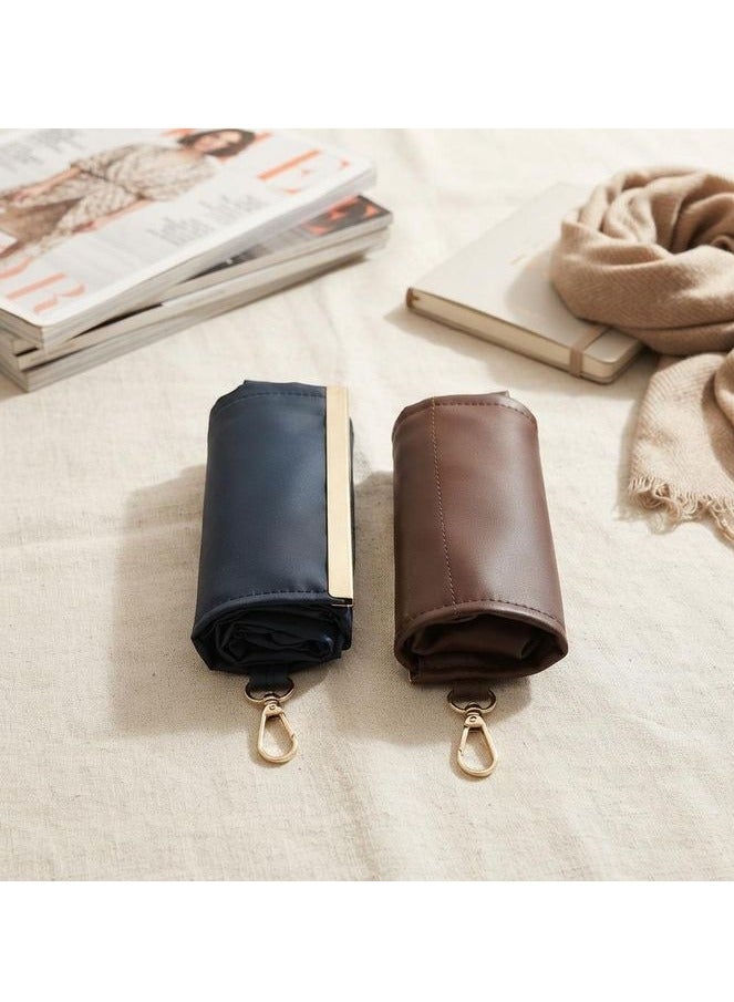 Foldable Grocery Shopping Tote Bag Made of Nylon Fabric - Portable Handbag Folds to Mini Pocket Wallet Size, Lightweight & Waterproof with Golden Hanging Buckle Clip for Travel, Trips & Supermarket - Black - Image 5
