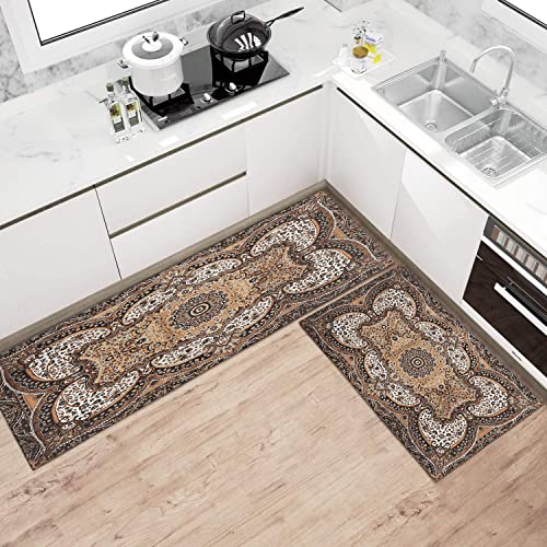 Ideasonna Brown Kitchen Rug Mat Decor Country Rustic Farmhouse Kitchen Rugs Sets of 2 Washable Non-Slip Kitchen Mats for Floor 2 Piece - Image 3