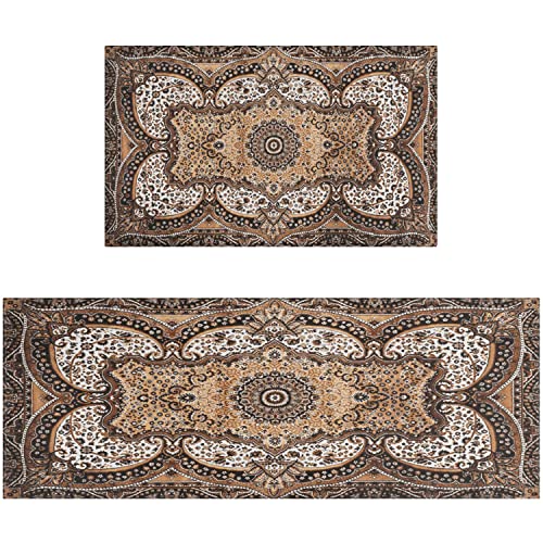 Ideasonna Brown Kitchen Rug Mat Decor Country Rustic Farmhouse Kitchen Rugs Sets of 2 Washable Non-Slip Kitchen Mats for Floor 2 Piece - Image 1