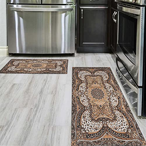 Ideasonna Brown Kitchen Rug Mat Decor Country Rustic Farmhouse Kitchen Rugs Sets of 2 Washable Non-Slip Kitchen Mats for Floor 2 Piece - Image 4