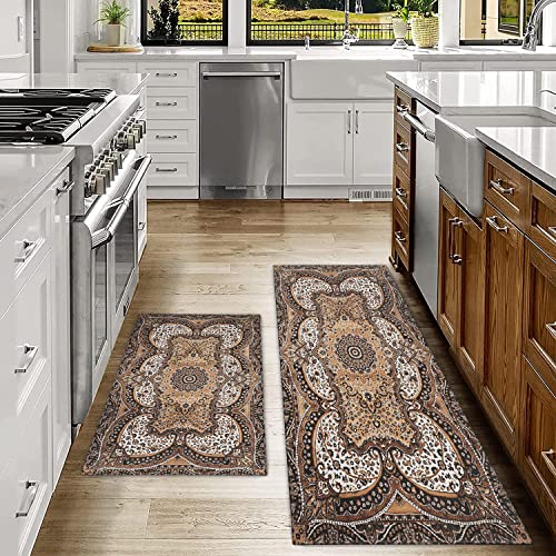 Ideasonna Brown Kitchen Rug Mat Decor Country Rustic Farmhouse Kitchen Rugs Sets of 2 Washable Non-Slip Kitchen Mats for Floor 2 Piece - Image 2
