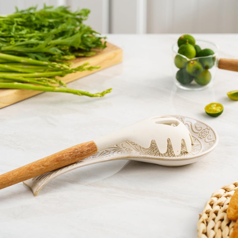 MIKIGEY Ceramic Spoon Rest, 9 Inches Large Spoon Holder for Kitchen Counter, Kitchen Accessories, Dishwasher Safe, White - Image 5