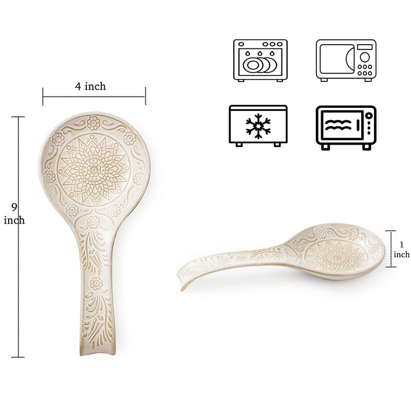 MIKIGEY Ceramic Spoon Rest, 9 Inches Large Spoon Holder for Kitchen Counter, Kitchen Accessories, Dishwasher Safe, White - Image 3